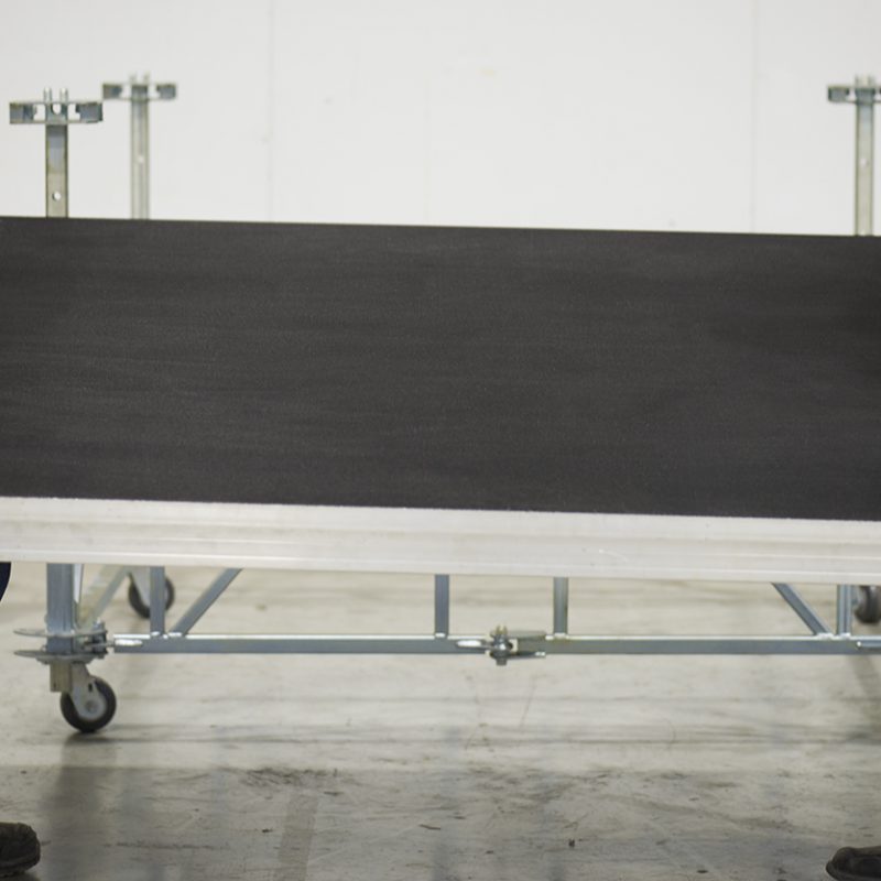 Panel installation on a mobile stage structure